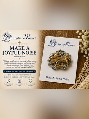 NWT ScriptureWear “Make A Joyful Noise” Christian Music Brooch Pin Psalm 98:4-5